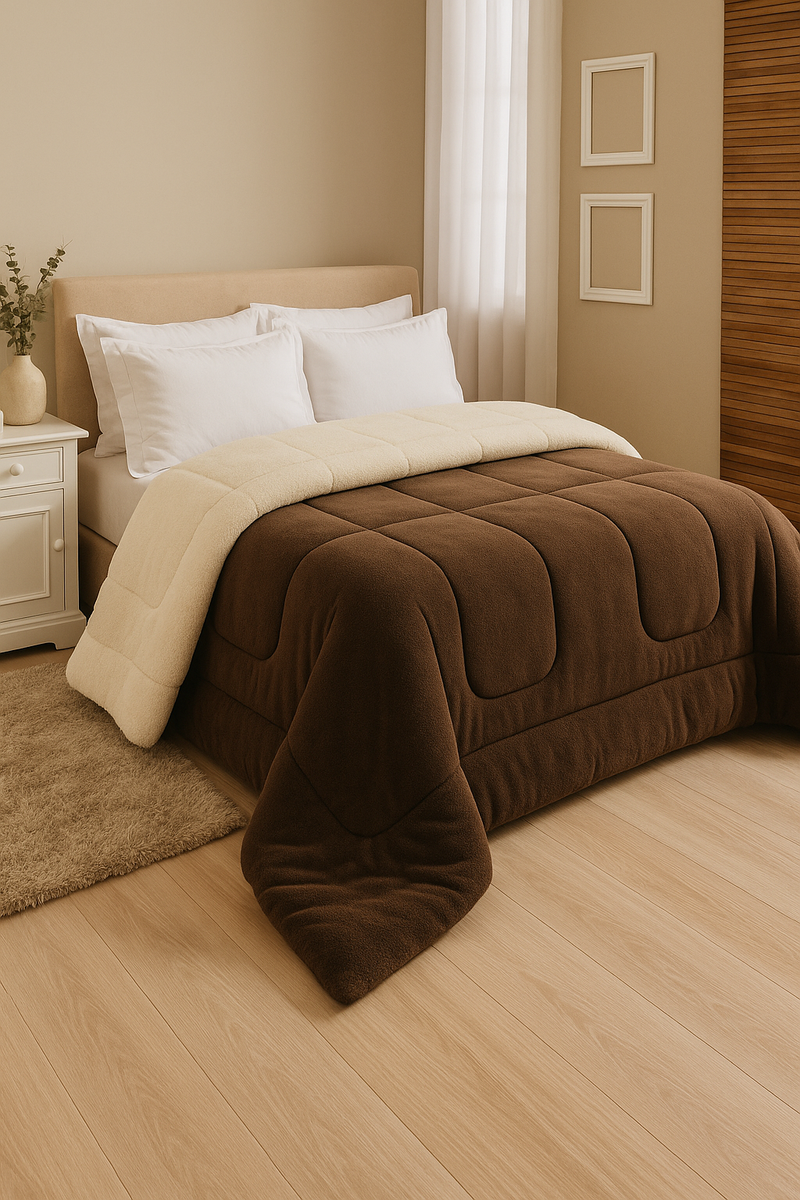 Coberdrom Casal Queen Sherpa Dupla Face Macio e Quentinho – Edredom Inverno com Tecido Pele de Carneiro 2,40m x 2,20m | TheckCas