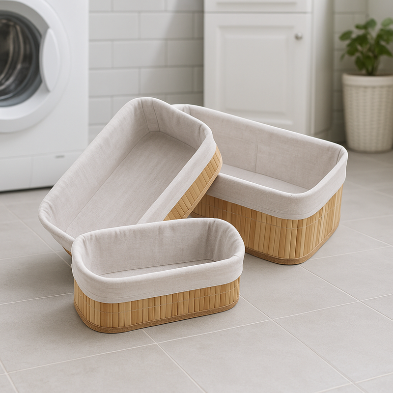 Organizador Bambu Kit com 3 Tamanhos e Individual Forrado Retangular Quarto Mesa Copa Banheiro - TheckCasa