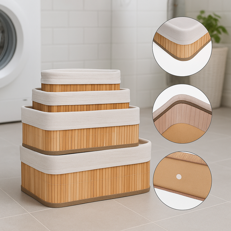 Organizador Bambu Kit com 3 Tamanhos e Individual Forrado Retangular Quarto Mesa Copa Banheiro - TheckCasa