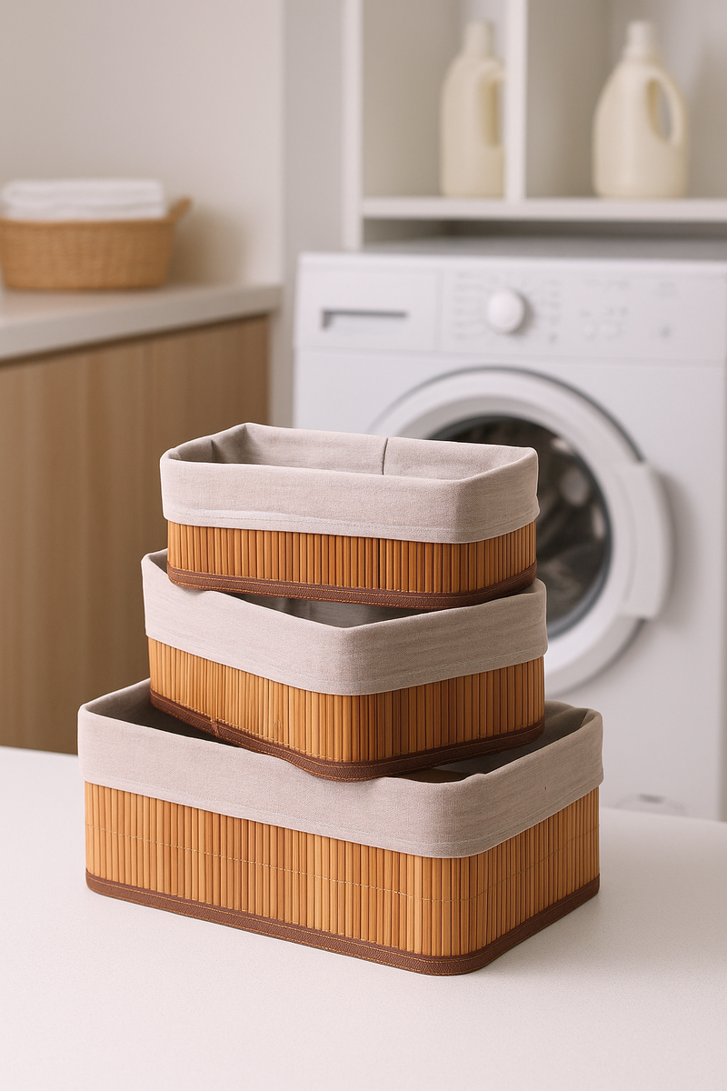 Organizador Bambu Kit com 3 Tamanhos e Individual Forrado Retangular Quarto Mesa Copa Banheiro - TheckCasa