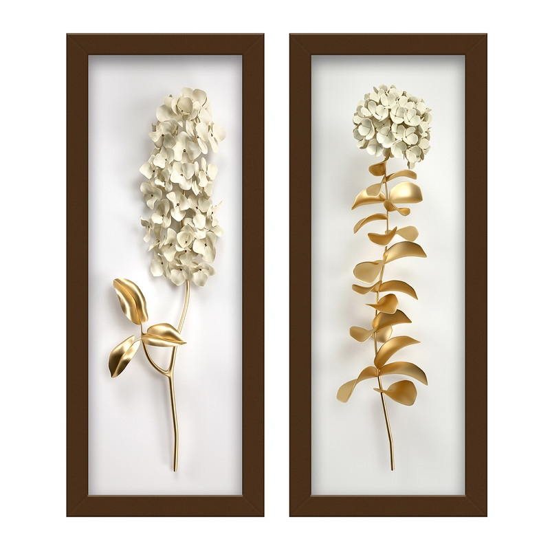 Kit 2 Quadros Lavabo Dourado De Flor - TheckCasa