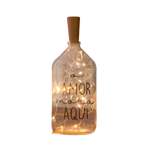 Garrafa Luminária Vidro Fio Rolha de Led Quente Decoração Abajur - TheckCasa