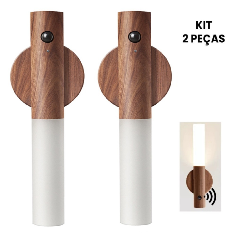 Luminaria Luz Led Recarregável Sensor de Movimento Arandela de Madeira Minimalista - TheckCasa