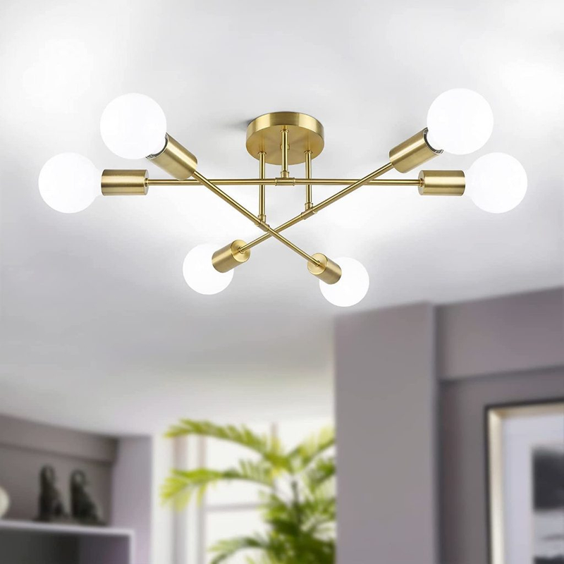 Lustre Moderno Lâmpada De Teto Semi-Embutida Iluminação De Ouro Antiga Nórdica Decorativa De Casa