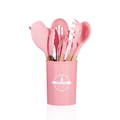 Kit 12 Utensílios de Cozinha em Silicone com Cabo de Madeira + Copo Suporte | Resistente ao Calor – TheckCasa