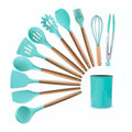 Kit 12 Utensílios de Cozinha em Silicone com Cabo de Madeira + Copo Suporte | Resistente ao Calor – TheckCasa