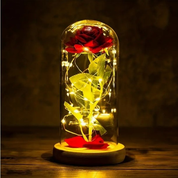 A Rosa Encantada Luminária Abajur com LED O Encanto da Magia Inspirada na A Bela e A Fera e no O Pequeno Príncipe A Rosa Eterna Aveludada
