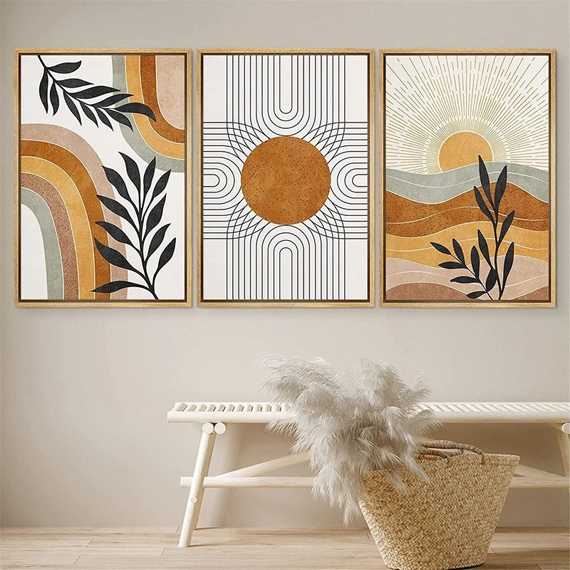 Quadro decorativo 3 peças 40x60 Geométrico Sol Deserto Plantas moderna abstrato decoração para casa sala quarto hall