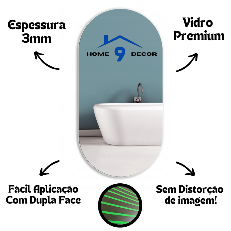 Espelho Oval Grande Adesivo De Parede Banheiro Sala Quarto - ENVIO IMEDIATO