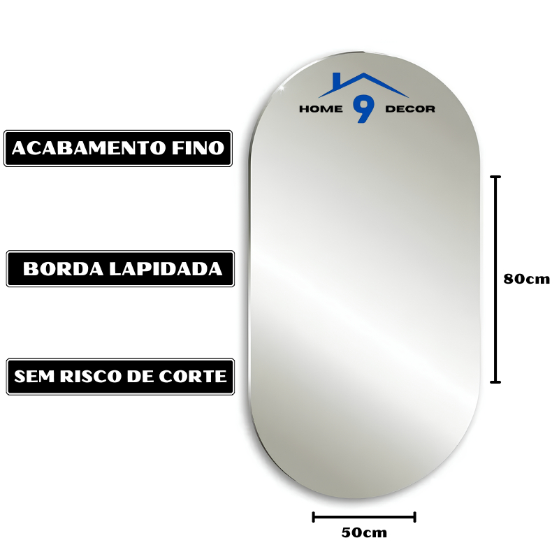 Espelho Oval Grande Adesivo De Parede Banheiro Sala Quarto - ENVIO IMEDIATO