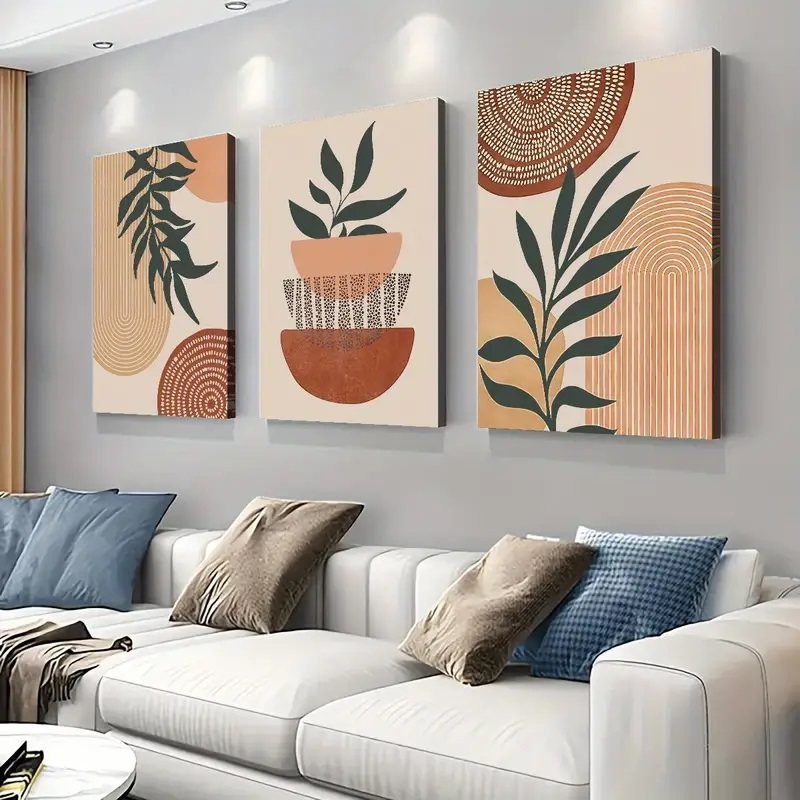 Quadro decorativo 3 peças 40x60 Planta Tropical Moderno Abstrato Linhas Geométrico folhas decoração para casa sala quart