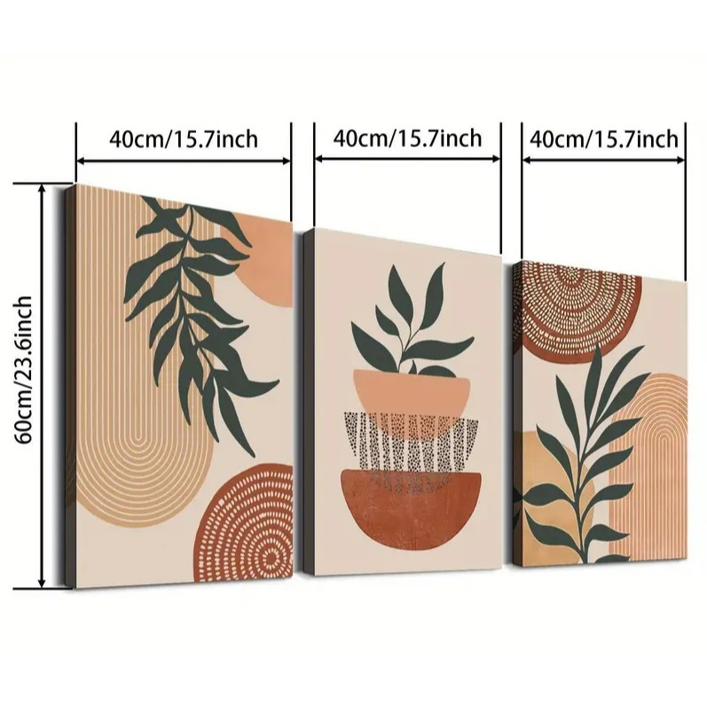 Quadro decorativo 3 peças 40x60 Planta Tropical Moderno Abstrato Linhas Geométrico folhas decoração para casa sala quart