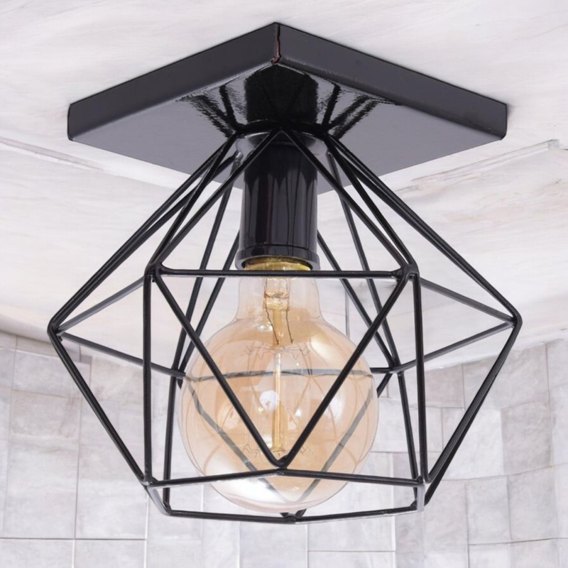 Luminária Plafon Aramado Quadrado Lustre Diamante Luxo Retrô - TheckCasa