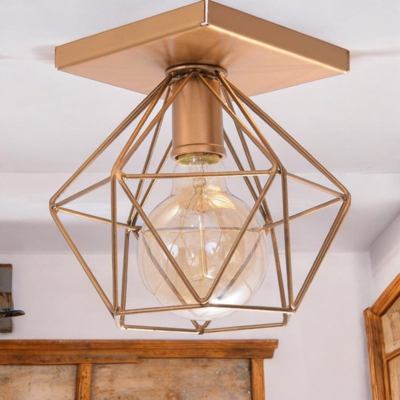 Luminária Plafon Aramado Quadrado Lustre Diamante Luxo Retrô