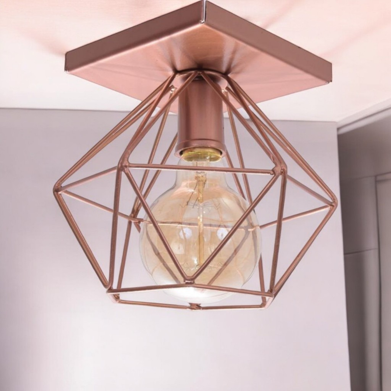 Luminária Plafon Aramado Quadrado Lustre Diamante Luxo Retrô - TheckCasa