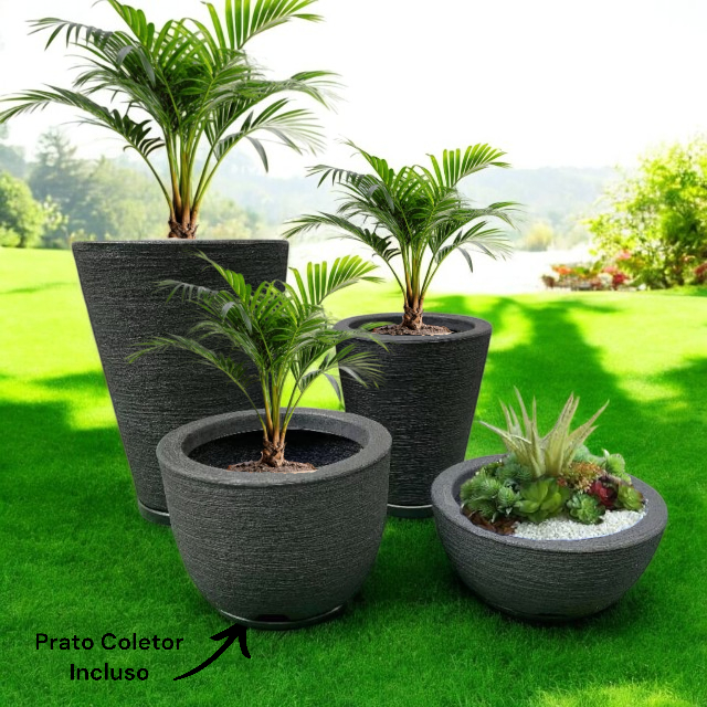 Kit 04 Vasos para Planta Flor Casa Jardim Varanda Coluna Redonda N1 N2 Bojo N1 + Bacia N1 com prato  - TheckCasa