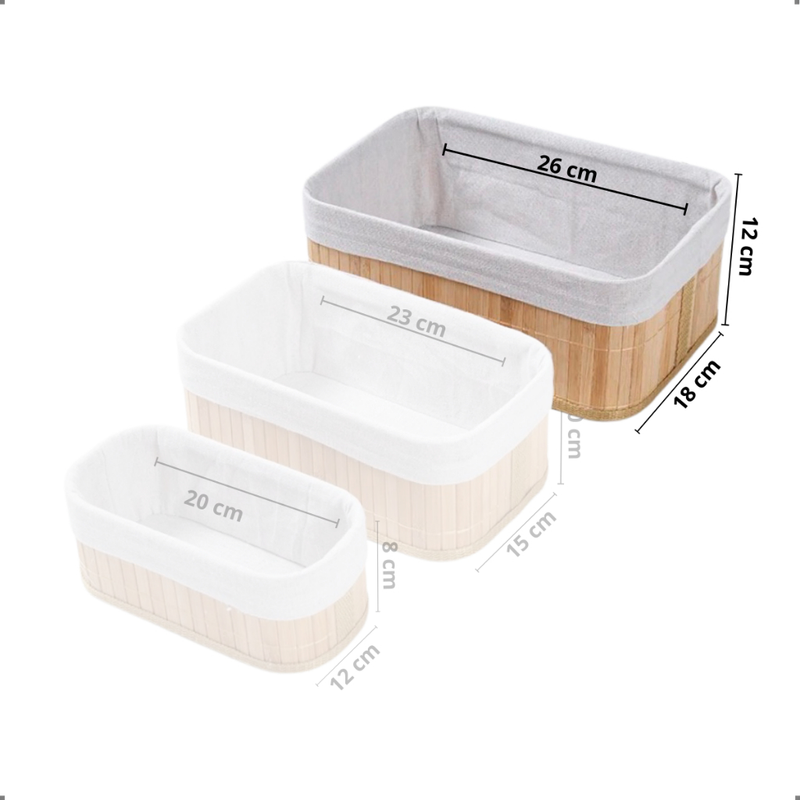 Organizador Bambu Kit com 3 Tamanhos e Individual Forrado Retangular Quarto Mesa Copa Banheiro - TheckCasa
