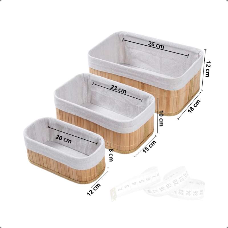 Organizador Bambu Kit com 3 Tamanhos e Individual Forrado Retangular Quarto Mesa Copa Banheiro - TheckCasa