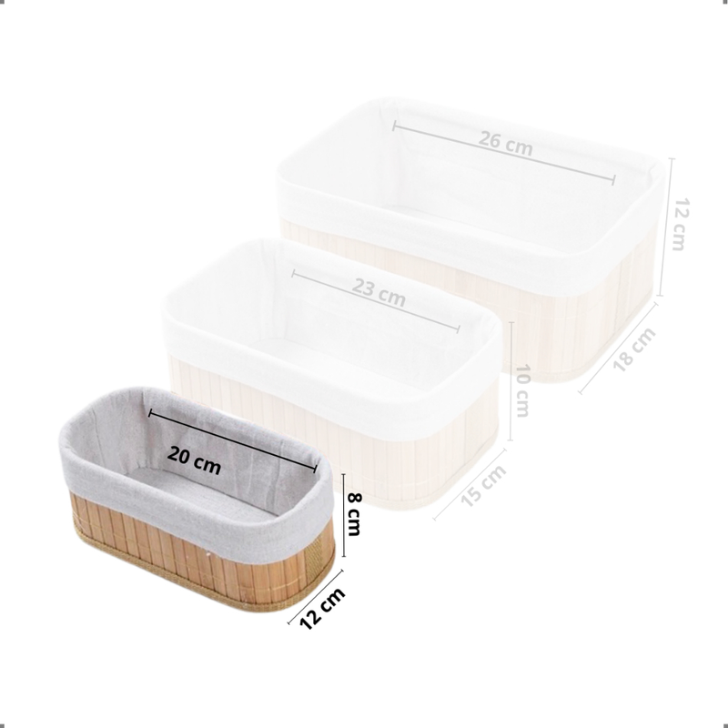 Organizador Bambu Kit com 3 Tamanhos e Individual Forrado Retangular Quarto Mesa Copa Banheiro - TheckCasa