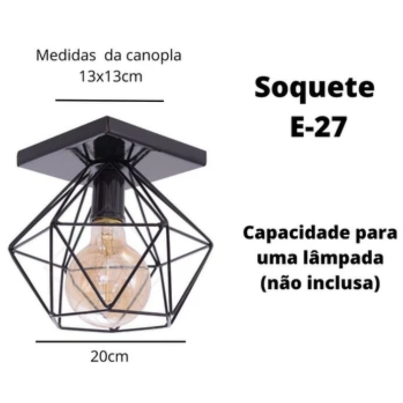 Luminária Plafon Aramado Quadrado Lustre Diamante Luxo Retrô