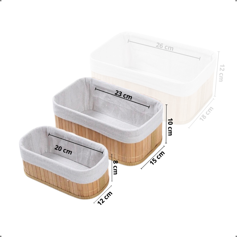 Organizador Bambu Kit com 3 Tamanhos e Individual Forrado Retangular Quarto Mesa Copa Banheiro - TheckCasa