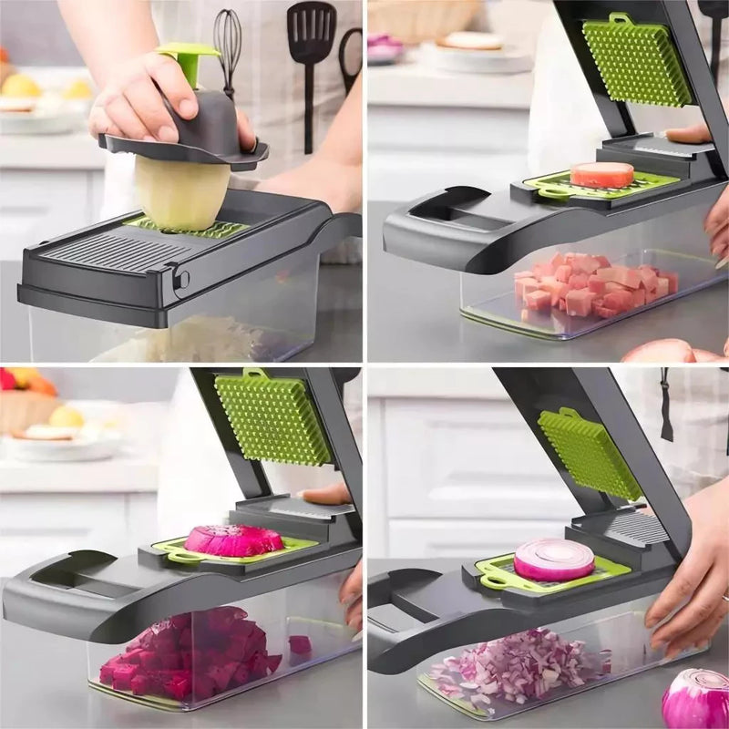 Fatiador De Cozinha Multiuso Profissional , Aço Inoxidável 16 Em 1 , Cortador , Ralador , Legumes , Frutas , Alimentos - TheckCasa
