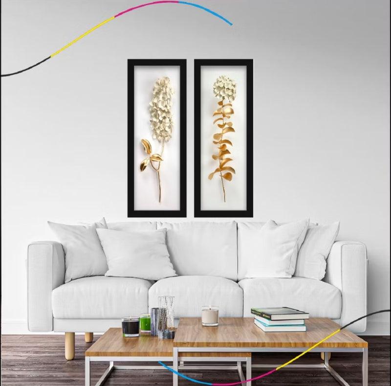 Kit 2 Quadros Lavabo Dourado De Flor - TheckCasa