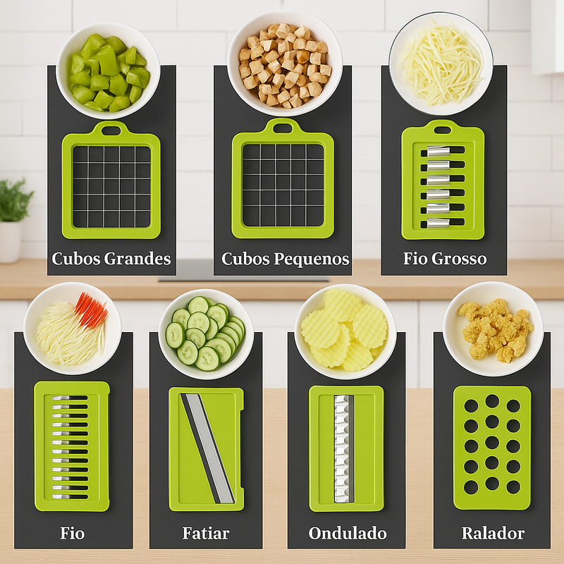 Fatiador De Cozinha Multiuso Profissional , Aço Inoxidável 16 Em 1 , Cortador , Ralador , Legumes , Frutas , Alimentos - TheckCasa