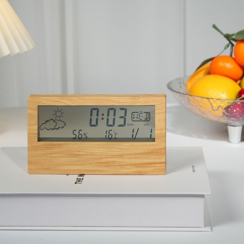 Relógio De Mesa LCD De Cabeceira 13.8x7.8x3.7CM Com Umidade E Temperatura Alarme Eletrônico Digital