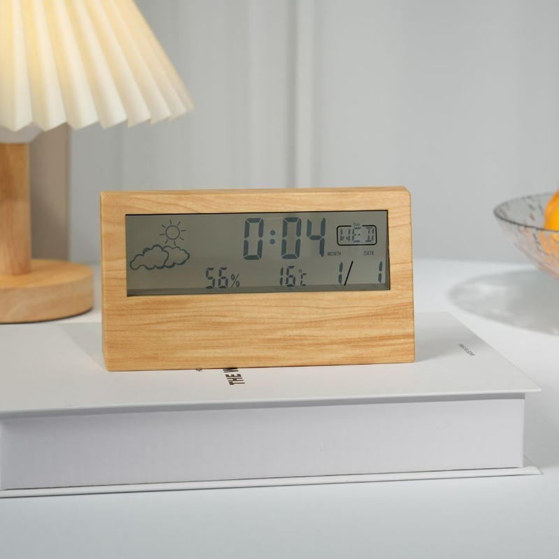 Relógio De Mesa LCD De Cabeceira 13.8x7.8x3.7CM Com Umidade E Temperatura Alarme Eletrônico Digital