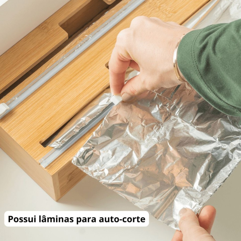 Suporte de Parede Bambu 2 em 1 P/ Papel Alumínio e Plástico - Lyor