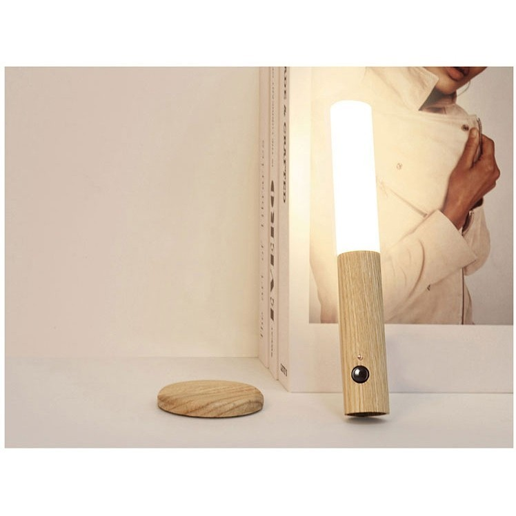 Luminaria Luz Led Recarregável Sensor de Movimento Arandela de Madeira Minimalista Para Mesa Parede