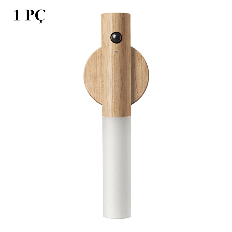 Luminaria Luz Led Recarregável Sensor de Movimento Arandela de Madeira Minimalista - TheckCasa