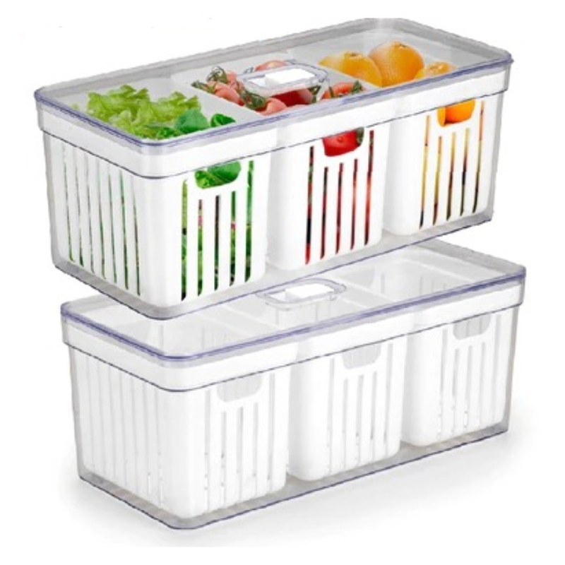 Organizador de Geladeira Quadrado 6,8 Litros C/ 3 Cestos-Plastutti